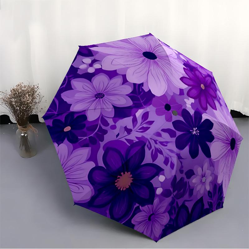 1pc Purple Floral Pattern Umbrella Portable Folding Umbrella Durable Iron Frame, Suitable for All Seasons Home Travel Outdoor Yy260319068