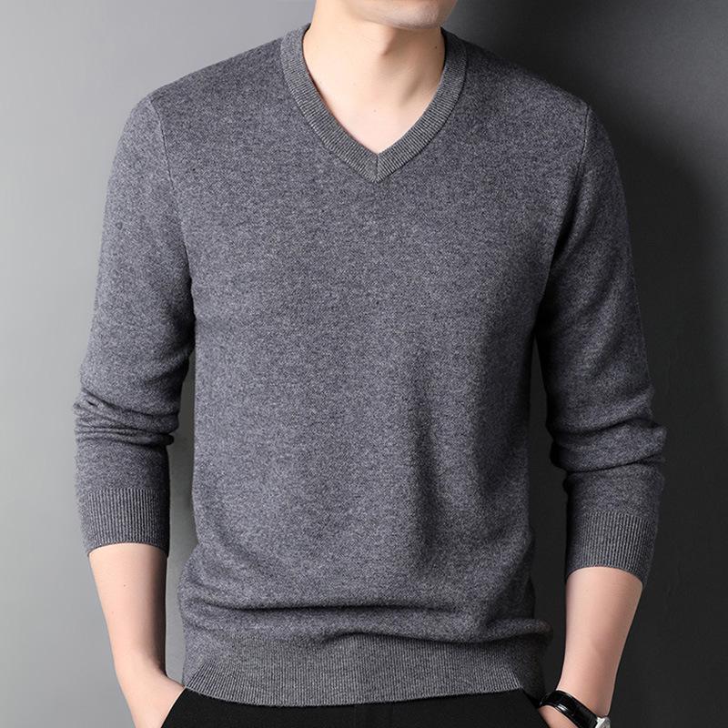 Men's Pure Wool V-Neck Sweater - High-End, Thickened, Warm Winter Knit for All Ages