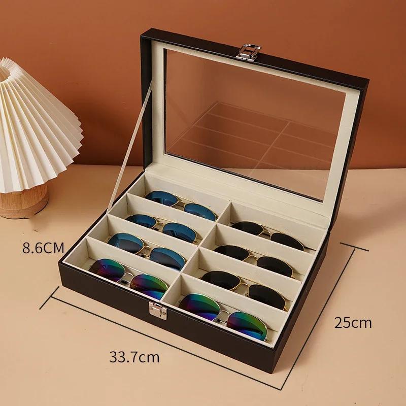 Fashion Leather Sunglasses Storage Box-Multi Grid Large Capacity Case Jewelry Display Collection Box for Sunglasses Organization