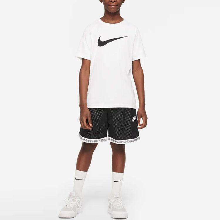 Nike Reversible Contrast Trim Logo Drawstring Mesh Breathable Sports Shorts for Kids Kids Bottoms Black White DR6973-010