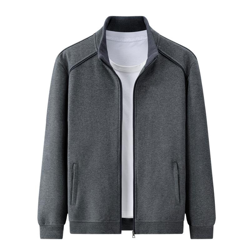 Men's Stand Collar Zip Up Jacket Solid Color Cotton Coat for Men Sweatshirt for Spring and Autumn, Youth Sportswear, Running Casual Loose Jacket
