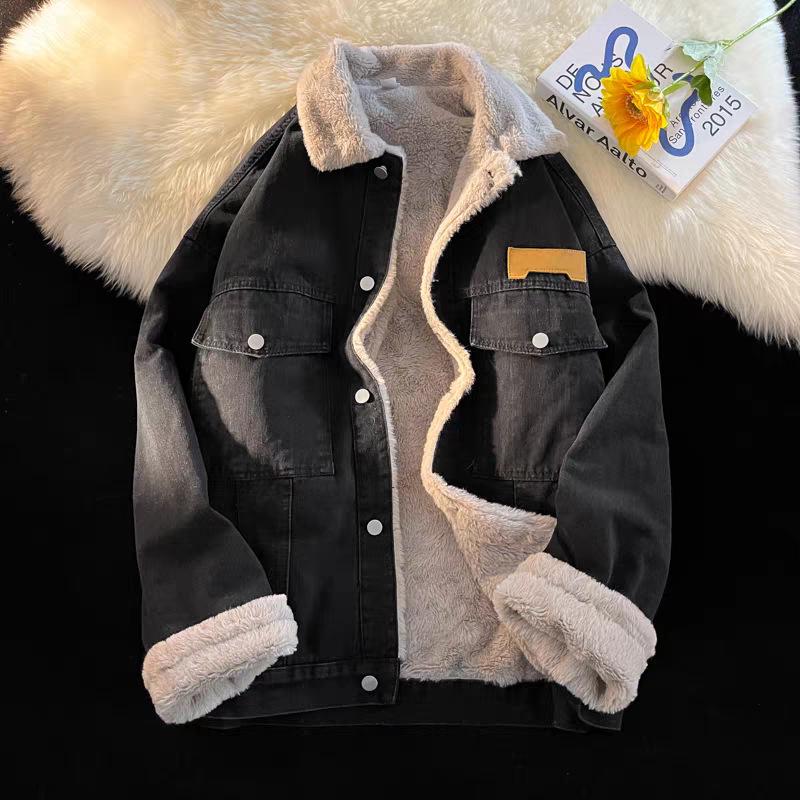 Men's American Retro Lambswool Denim Jacket - Thick, Warm, Loose Fit, Trendy Winter Style