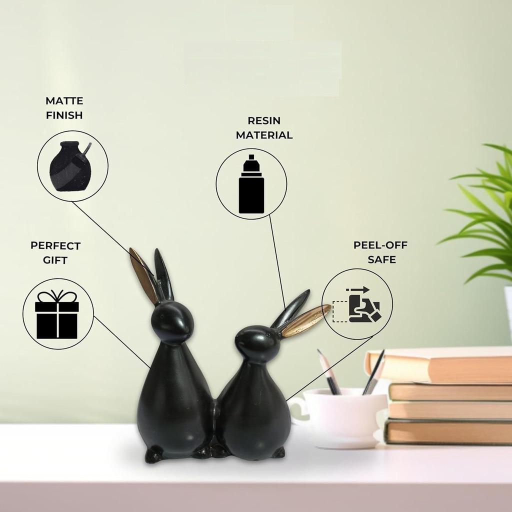 Black Poly Resin 'Rabbit' 10 Inches - Set of 1 Showpiece Rabbit Figurine for Home Decor Living Room Office Home