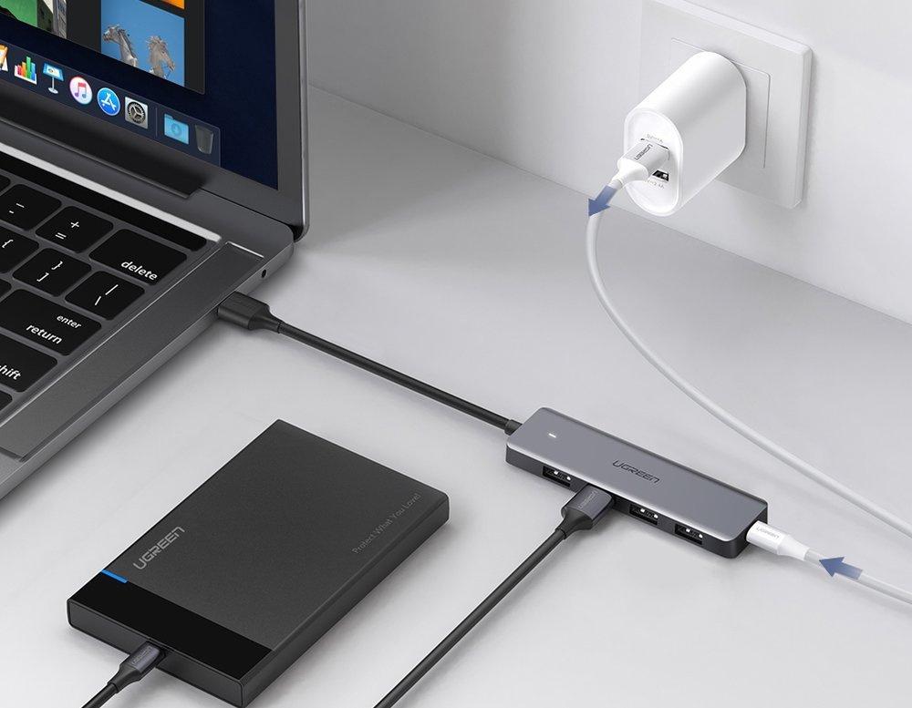 Ugreen 4-Port USB 3.2 Gen 1 Hub with Micro USB Power, Gray - Model CM219 50985