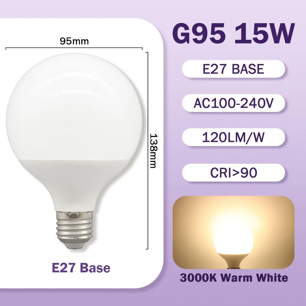 G80 G95 G120 LED-Lampe E27 10W 15W 18W 120LM/W AC 220V 127V CRI90 Energiesparende Global Light Lampada Ampullenlampe Eitelkeitslampen