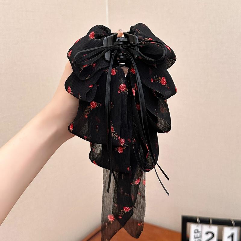 Drcená květina Vícevrstvá mašle Vlající stuha Sponka do vlasů Dámská Nízký ohon Skřipec na vlasy Zadní část hlavy Žraločí skřipec