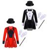 Dětský Dívčí Kostým Kouzelníka Set Trikot s Dlouhým Rukávem a Flitry s Motýlkem Klobouk Kouzelná Hůlka Rukavice pro Halloweenskou Maškarní Párty