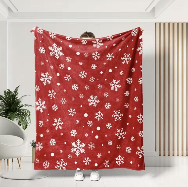 

Christmas Blanket Red White Snowflake Soft Flannel Warm Cozy Xmas Pattern Home Decor Sofa Couch Living Room Festive Holiday Gift 30x40in