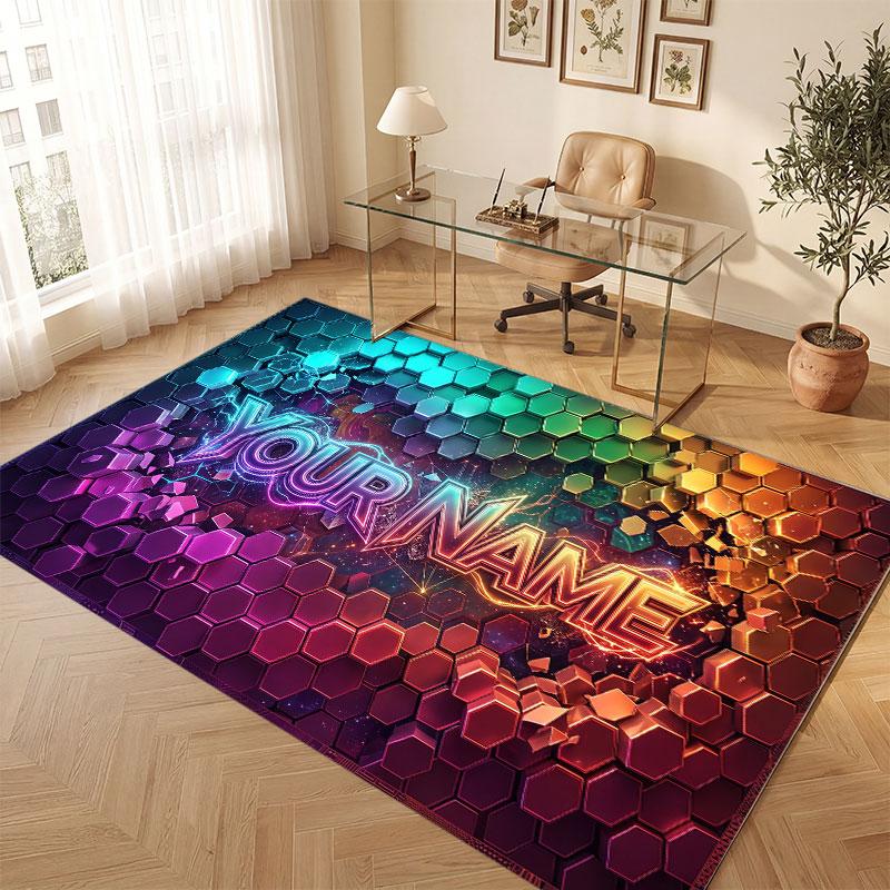 Abstract Geometric Theme Crystal Velvet Floor Rug Personalized Custom Name Text Warm Carpet Home Decoration
