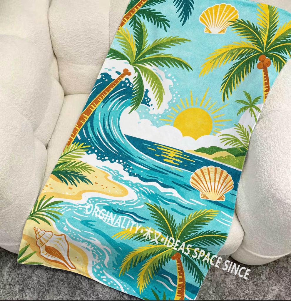 Tropical Palm Beach Sunset Towel Patterned Sunscreen And Windproof Suitable For Swimming Pool Camping Travel