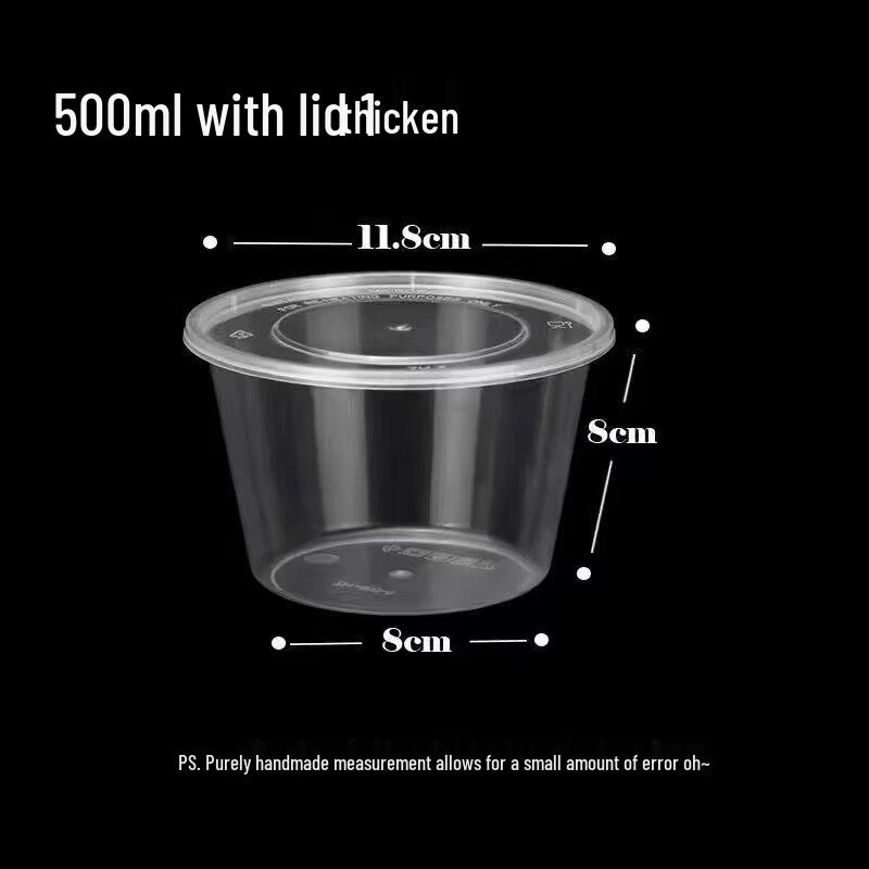 TianYajing 500ML Round Disposable Plastic Food Containers with Lids, 50-Pack