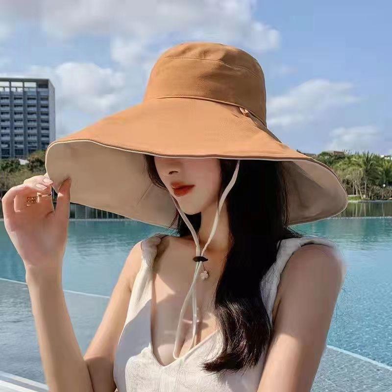 Summer sun protection hat women's versatile double-sided with large brim bucket hat outdoor UV protection travel visor