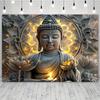 Giant Buddha Statue and Lotus Pattern Tapestry - Polyester Wall Hanging for Living Room and Bedroom Home Decoration