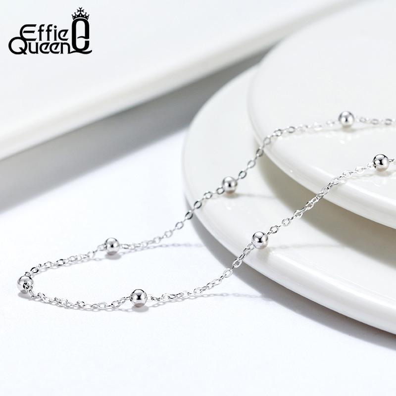 Effie Queen 925 Sterling Silver 2mm 3mm Beaded Link Chain Necklaces Ball Beads Chain Choker Necklaces DIY Jewelry Collar SC43