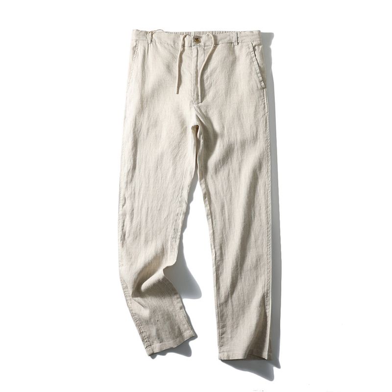 Old Money Style 100% Pure Linen Pants for Men, Summer Thin Straight-Leg Pants, Export Men s Cotton-Linen Casual Long Pants Khaki S