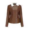 Women Fashion Slim Fit Pu Leather Jacket Long Sleeve Lapel Collar Zipper Fall Winter Coat