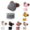 Kids Winter Warm Knitted Set Pom‑pom Hat Scarf Gloves 3‑Pcs Set Or Single Beanie Hat Windproof Ear Protection For Boys Girls Cold Weather Outdoor