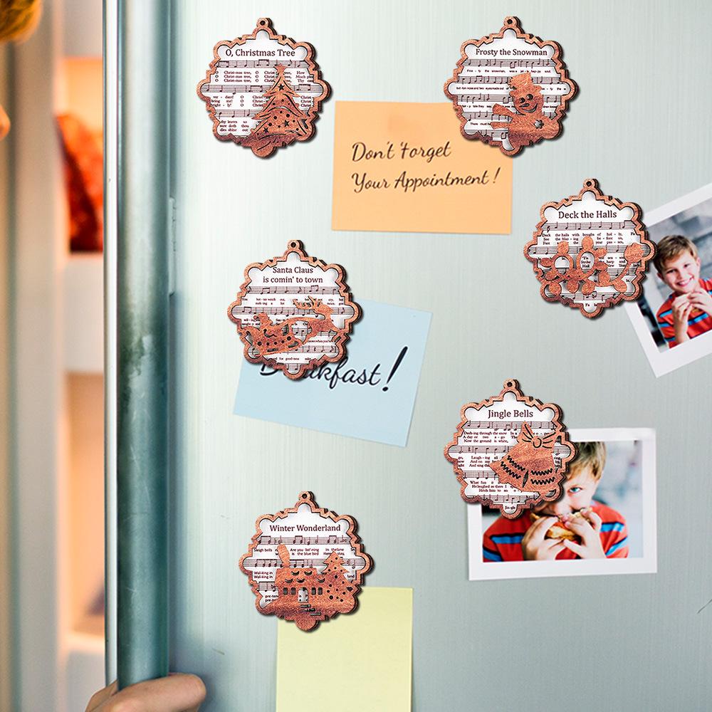 3D Wooden Musical Christmas Tree Ornament & Magnetic Refrigerator Sticker