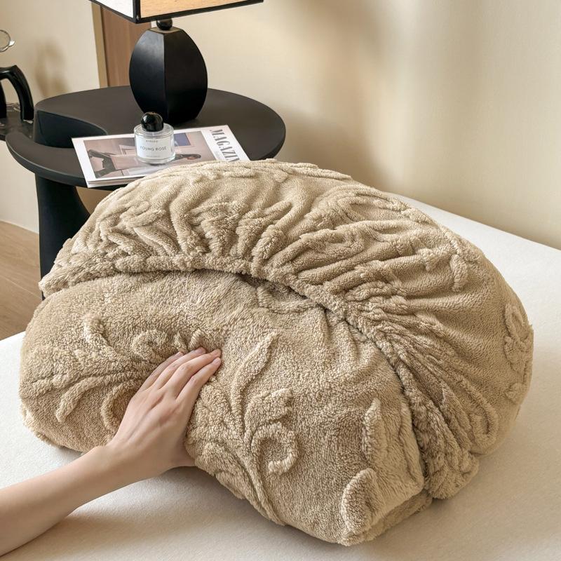 1PCS Plush Embossed Fitted Sheet Thick Warm Bedding for Autumn Winter Soft Comfortable Fabric Deep Pocket Design for Queen King Single  No Pillowcases