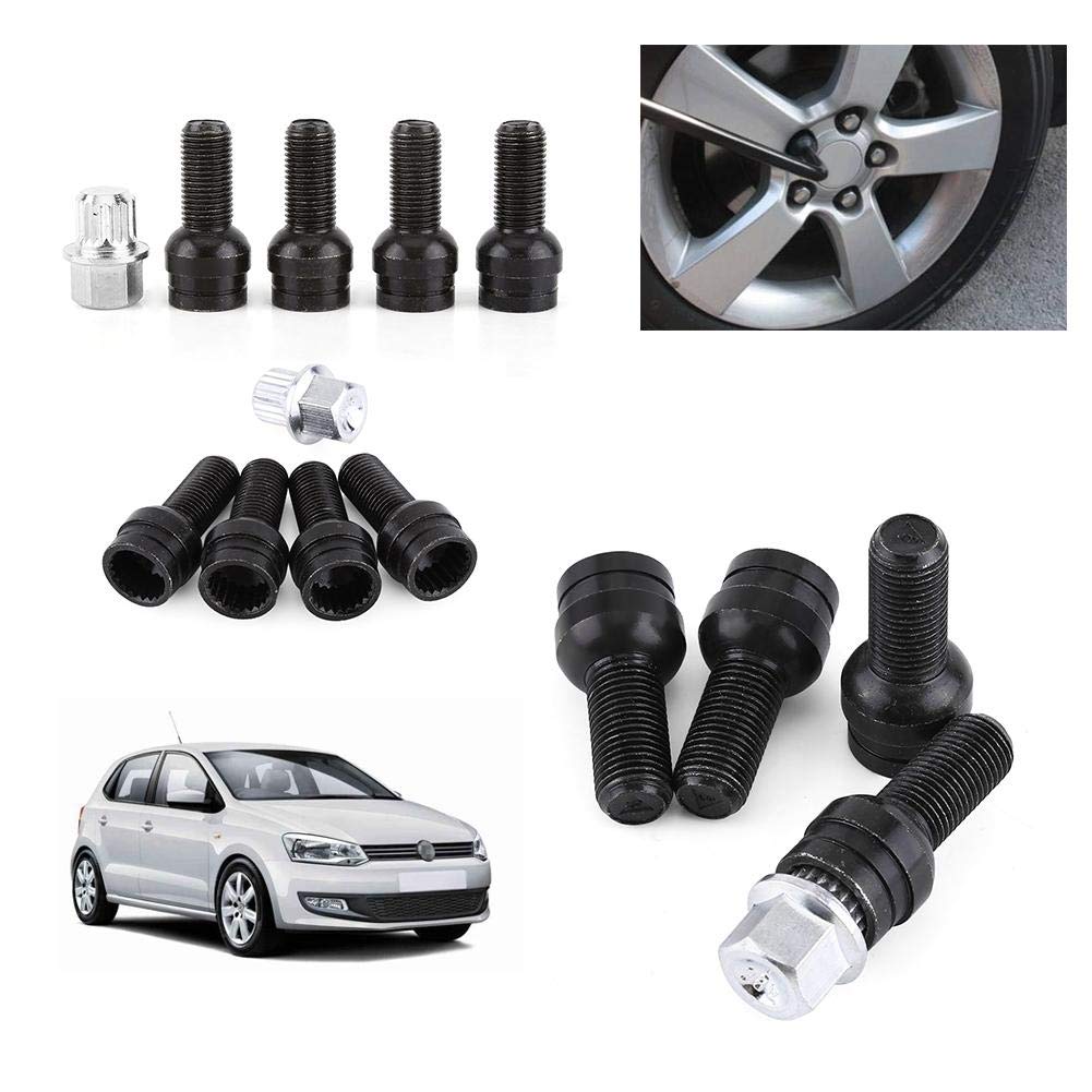 Black M14x1.5 Wheel Lock Lug Nut and Bolt Set (4 Locks + 1 Key) - High Security Anti-Theft Wheel Locks Compatible with Factory Specifications
