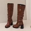 Women's High-heeled Boots Autumn and Winter Thick-heeled Large-size Casual Boots Roman Medium Boots