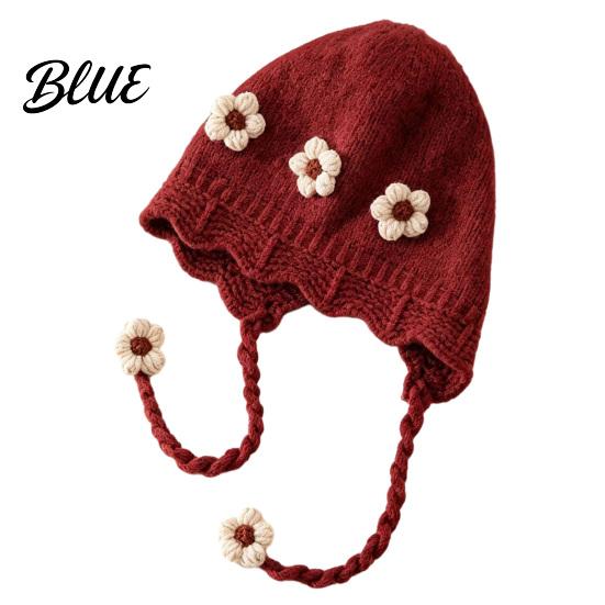 Fashionable Wavy Lace Brim Hat Baby Winter Woolen with Floral Decor Windproof Warm Knitted Toddler Girl Gift for Hat Ear Protection Cap Autumn