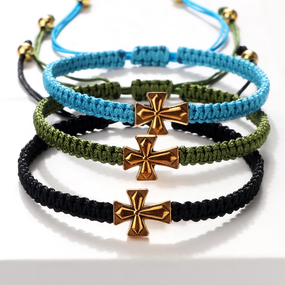 Conjunto de Pulseras Cruzadas Nudo Ruyi: Pulseras de Cuerda Tejidas a Mano con Chapado de Aleación para Parejas