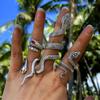 Exaggerated Snake Ring Four-piece Set, Retro Style Diamond-set Animal Ring Set