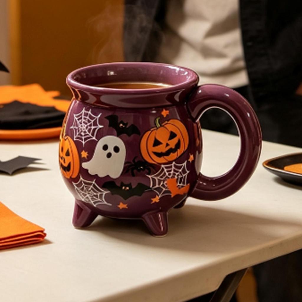 Cauldron Mug Halloween Ceramic Cup Witch Pumpkin Ghost Print Microwave Dishwasher Safe Water Tea Coffee Drinkware Fantasy Gift