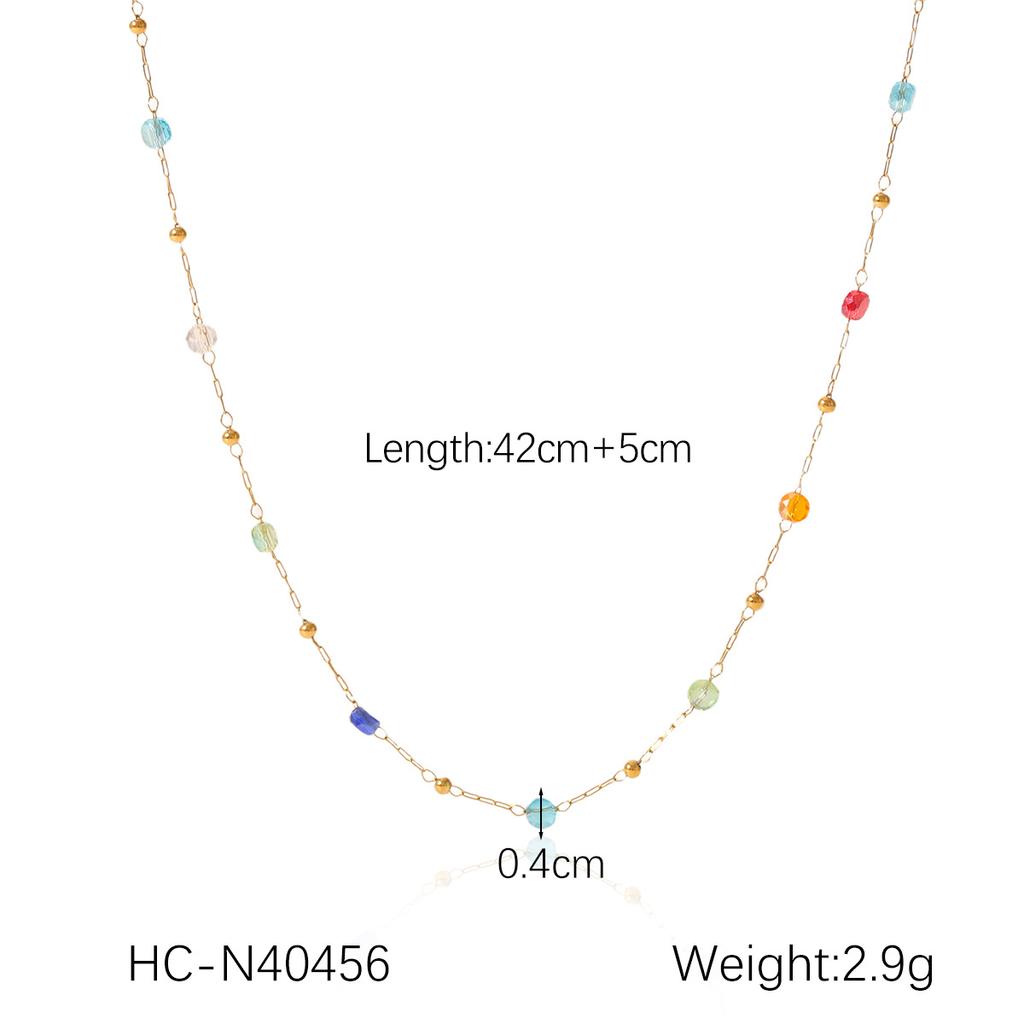 Dopamine Colorful Beaded Natural Stone Round Bead Collarbone Necklace For Women