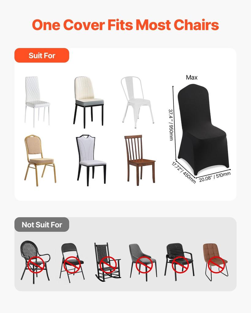 100 Pcs Black Chair Covers, Polyester Spandex Chair Cover, Stretch Slipcovers for Wedding Party Dining Banquet Flat-Front Chair Covers, Fits Chair