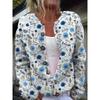 Cardigan Tricot Femme Col Rond Boutonnage Simple Imprimé Floral Manches Longues Vêtement d'Extérieur Décontracté