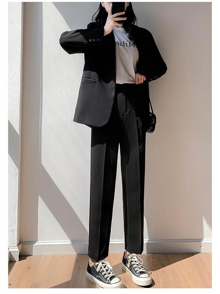 Women's High-Waisted Slimming Cigarette Pants – Petite Fit, Loose Straight-Leg Trousers for Spring & Autumn