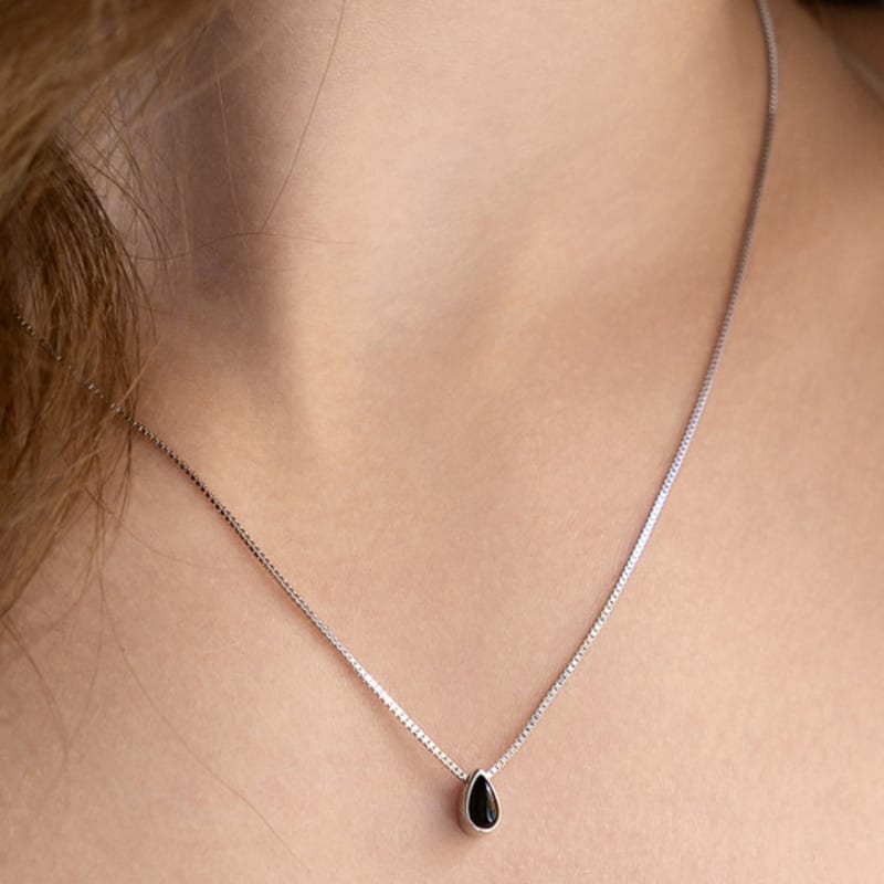 Tatiana (925 Silber) Mini Wassertropfen Anhänger Halskette NZ2516 Onyx