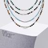 Vnox Stainless Steel Natural Stone Beaded Necklace for Men Women, Trendy Charm Choker, Bohemia 45-53cm Adjustable Length Jewelry