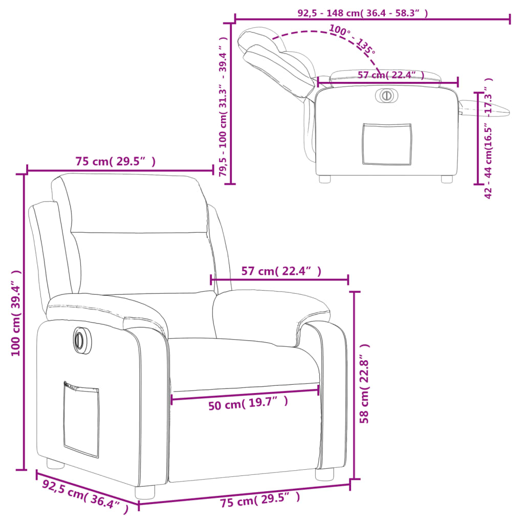 Electric Recliner Chair Black Fabric