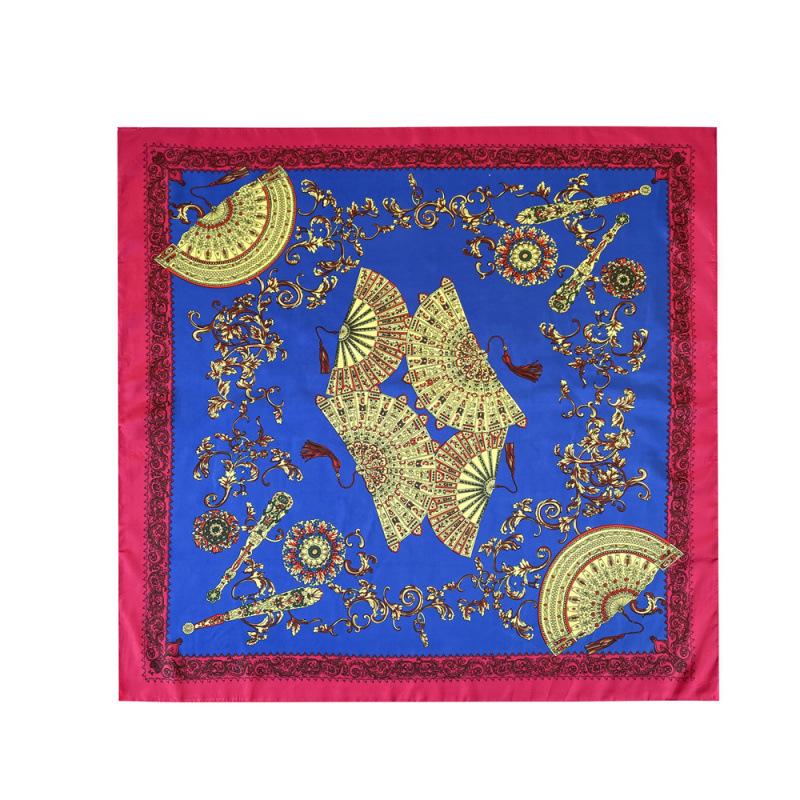 Silk Scarf Large Square Scarf Women's High-end Silk Scarf Fan Printed Scarf Beige Headscarf
