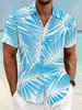 Men's Fashion Short-sleeve Shirt with Palm Leaf Pattern in Blue, White, and Brown| Non-elastic Fabric, Buckle Detail, Lapel Design, Regular Fit,