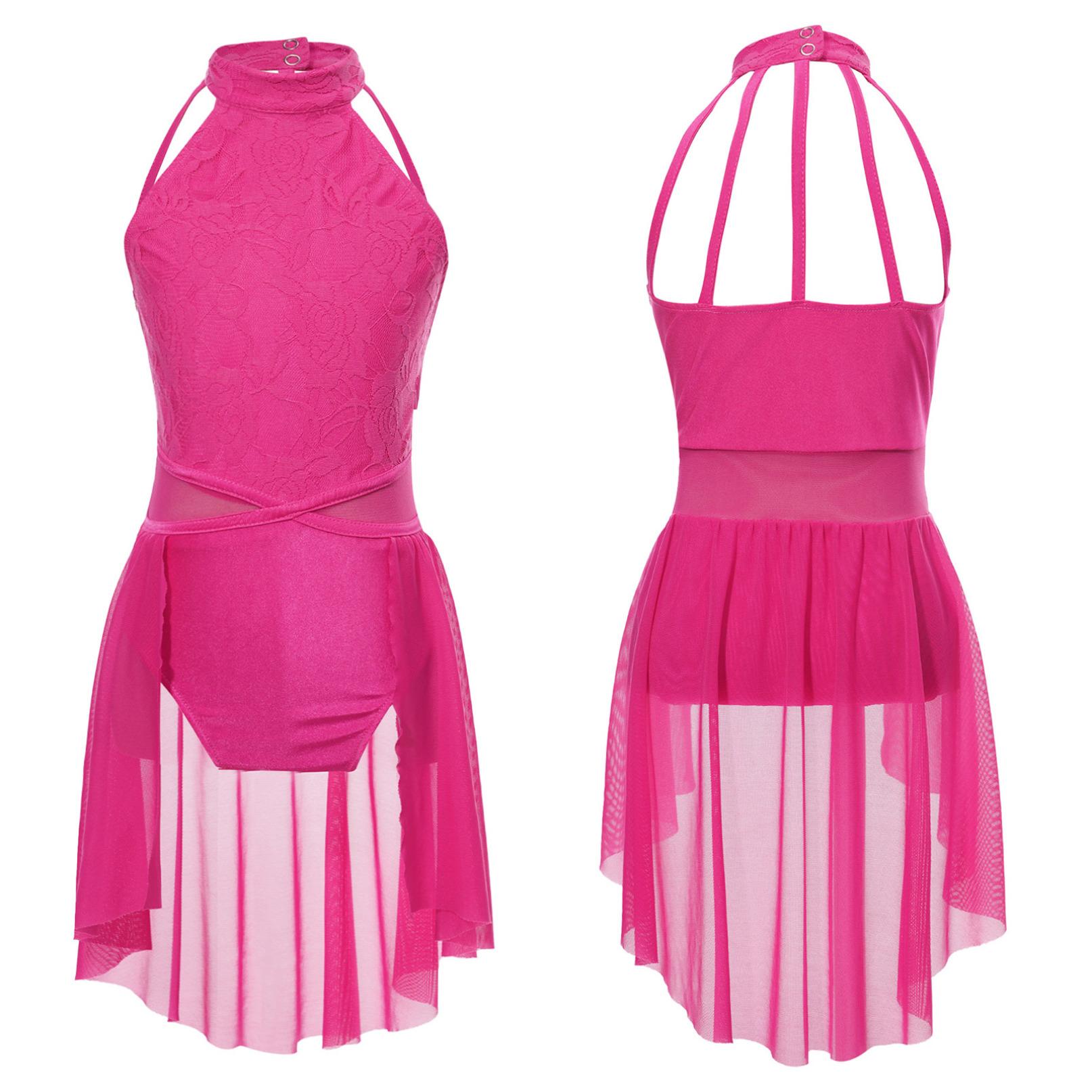 

Діти Дівчата Танцювальна сукня без рукавів Moden Lyrical Contemporary Dance Dresses Ballerina Ballet Stage Performance Clothing 15-16 Years Яскраво-рожевий