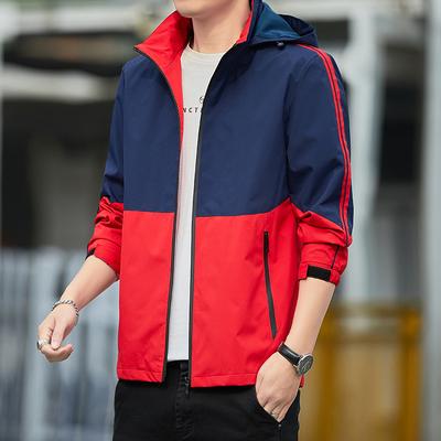 Men's Jackets Spring and Autumn New Thin Jackets Men's Jackets Color Block Hooded Casual Tops Sports Trendy
