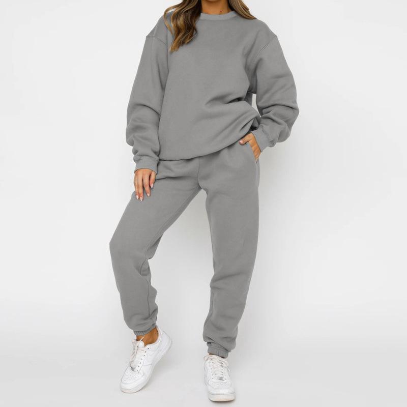 Women's New Fashion Solid Color Long Sleeve Pullover and Sweatpants Set for Autumn and Winter