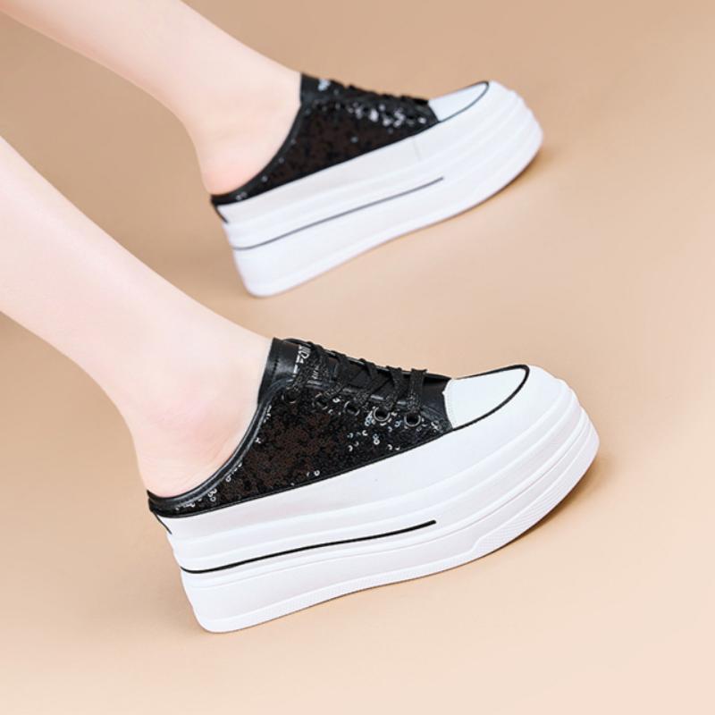 Thick-soled White Shoes for Women Summer Breathable Half Slippers All-match Sports Casual Shoes