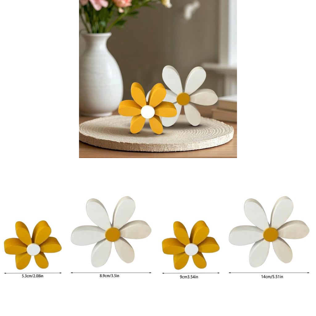 Wooden Creative Yellow White Daisy Decor Set For Spring Home Atmosphere