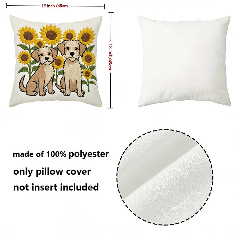 Cute Dog Sunflower Print Square Pillow Covers Pattern Cushion Cover Suitable For Sofa Bedroom Car Pillow Cover