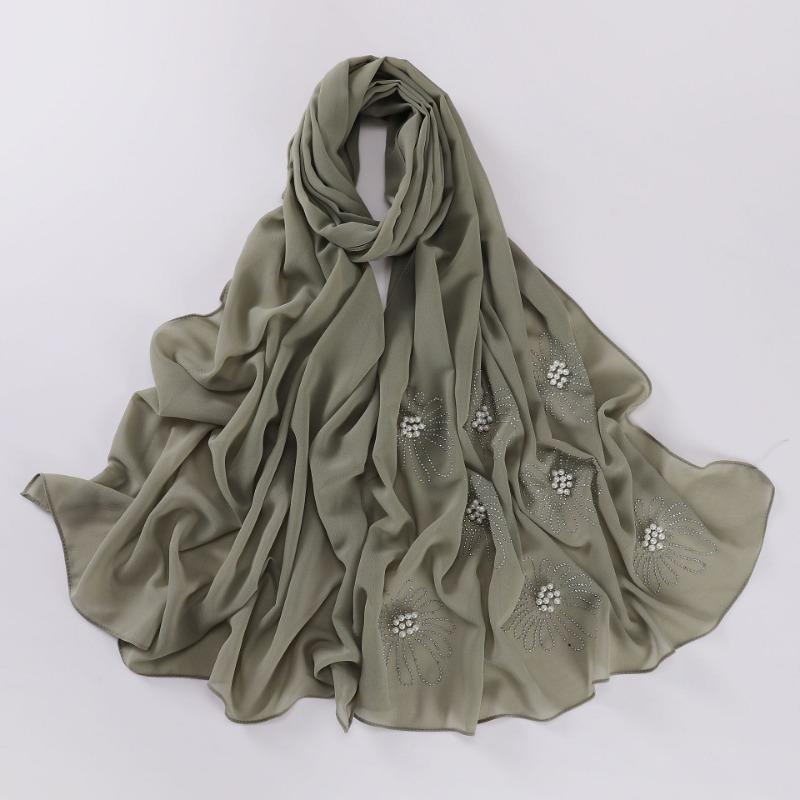 New Pearl Chiffon Flower Rhinestone Beaded Scarf For African Women