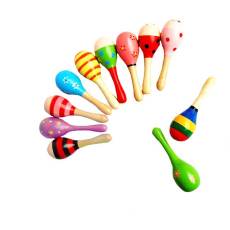 Natural Shaker Wood Rattle Toy Infant Sensory Cognitive Growth Gift Randomly One