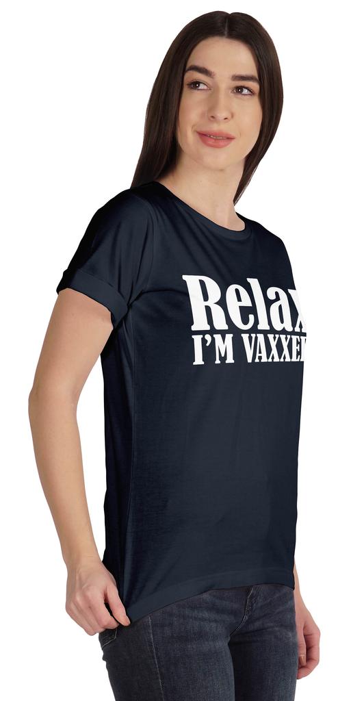 Inkmeso Relax I'M Vaxxed Funny Pro-Vaccine Crew Neck Cotton T-shirt For