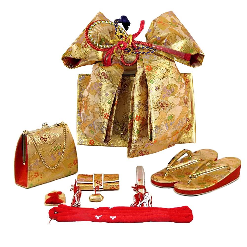 

Kimono 7 Years Old Girl Gold Brocade Knot Obi and Box Seco Pair Set DPS105 Shichi-Go-San (Large) [Gold] золотий
