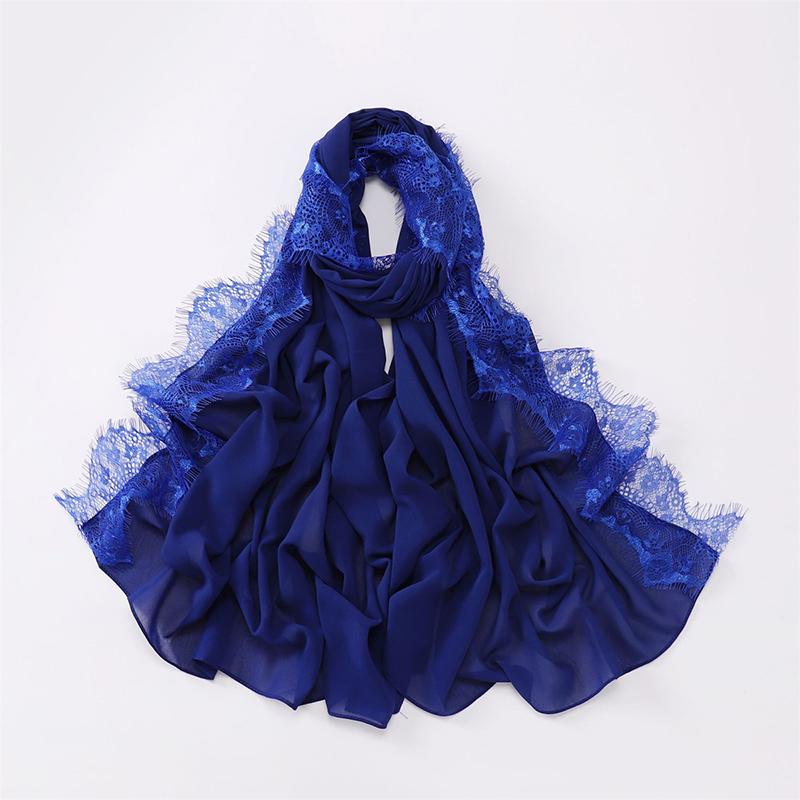 Women Big Size Plain Solid Rayon Cotton Hijab Scarf Lady Lace Trim Wrap Shawls  Islamic Turban Ramadan Muslim Headband 170X70Cm