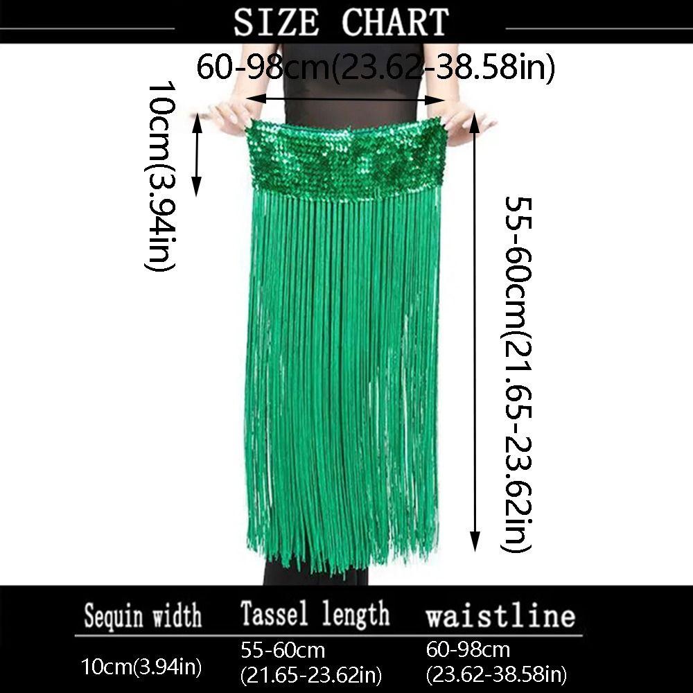 Creative Belly Dance Belt Long Tassel Glitter Sequins Sequin Waist Chain Classic Wrap Skirt Hip Scarf Skirt Carnival Celebration